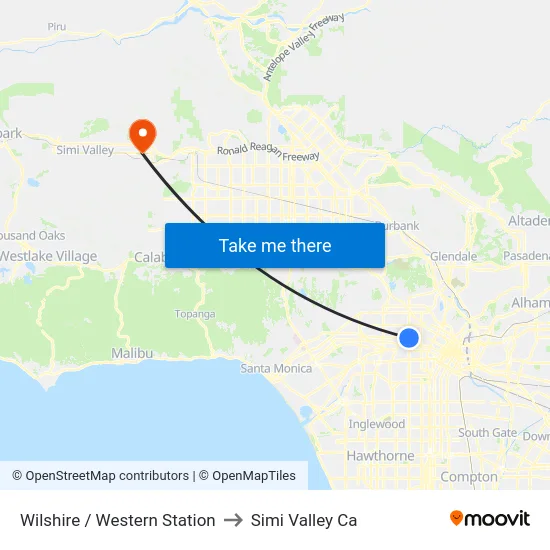 Wilshire / Western Station to Simi Valley Ca map