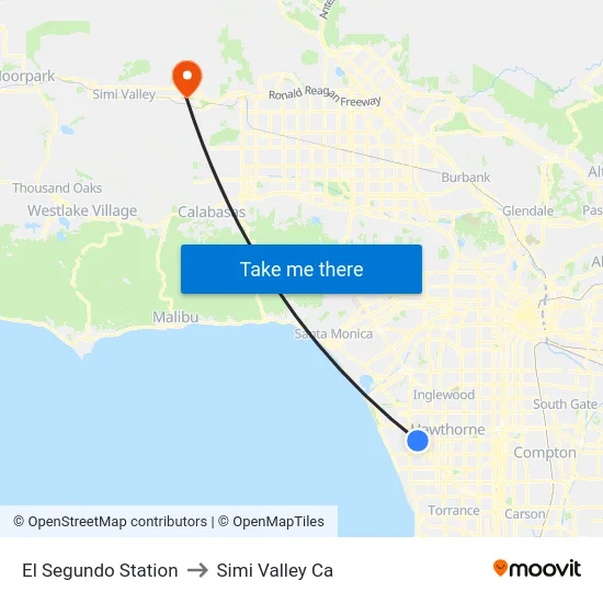 El Segundo Station to Simi Valley Ca map