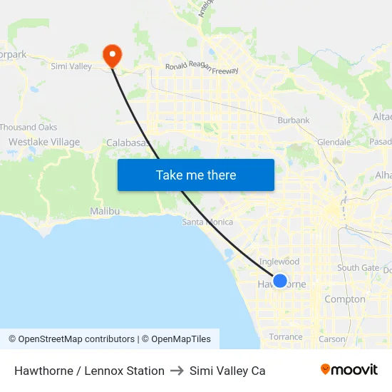 Hawthorne / Lennox Station to Simi Valley Ca map