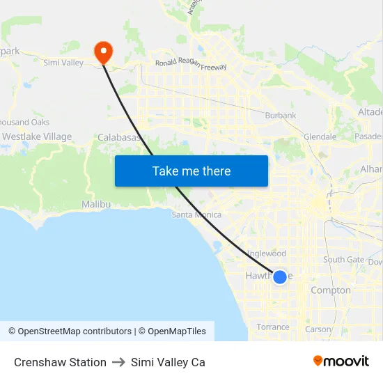 Crenshaw Station to Simi Valley Ca map