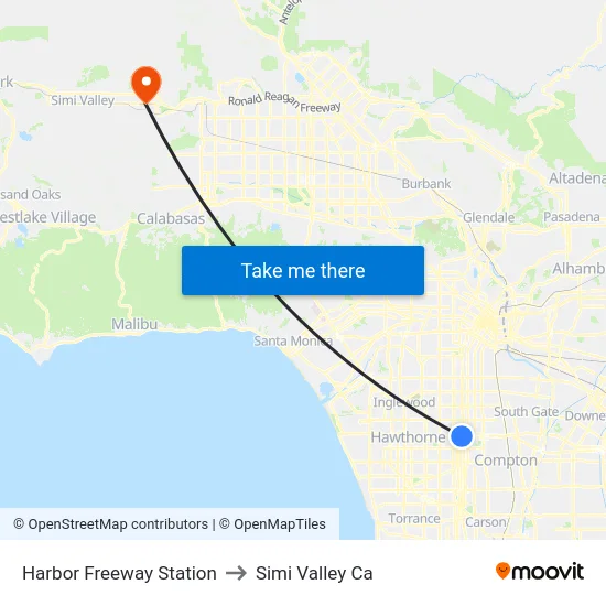 Harbor Freeway Station to Simi Valley Ca map