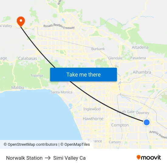 Norwalk Station to Simi Valley Ca map