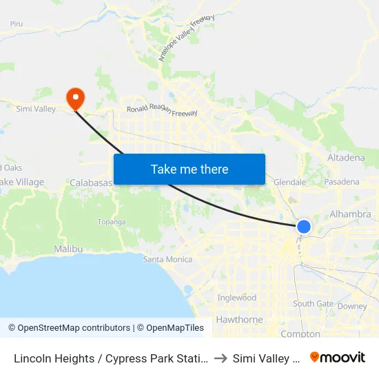 Lincoln Heights / Cypress Park Station to Simi Valley Ca map
