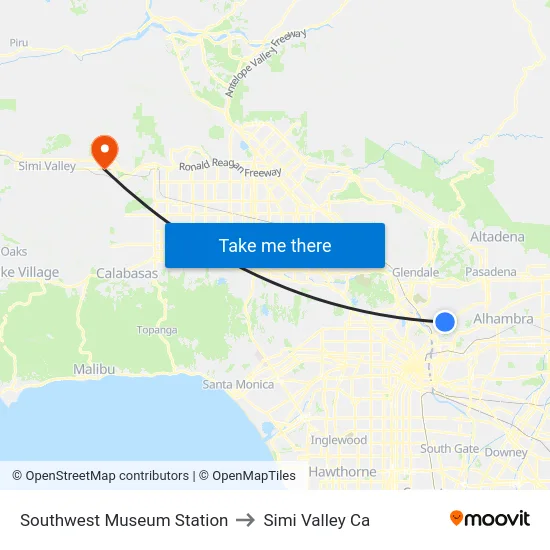 Southwest Museum Station to Simi Valley Ca map
