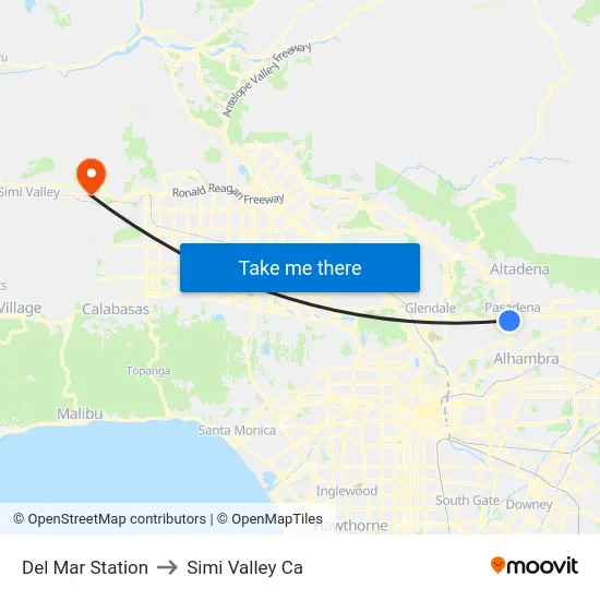 Del Mar Station to Simi Valley Ca map