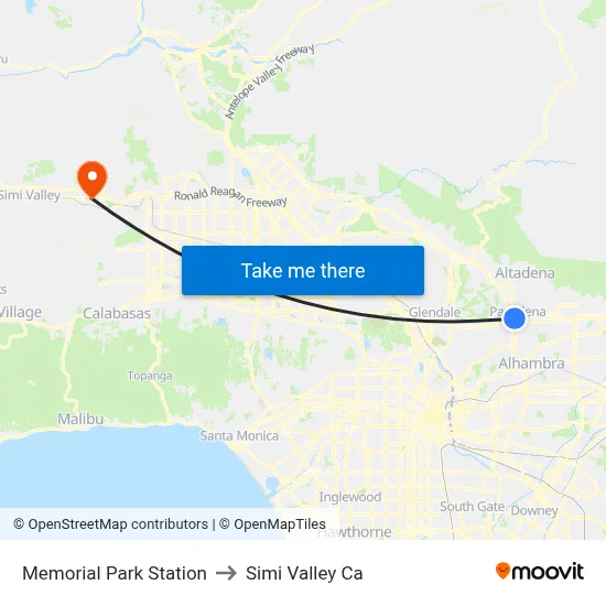 Memorial Park Station to Simi Valley Ca map