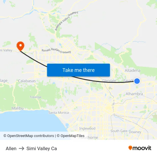 Allen to Simi Valley Ca map
