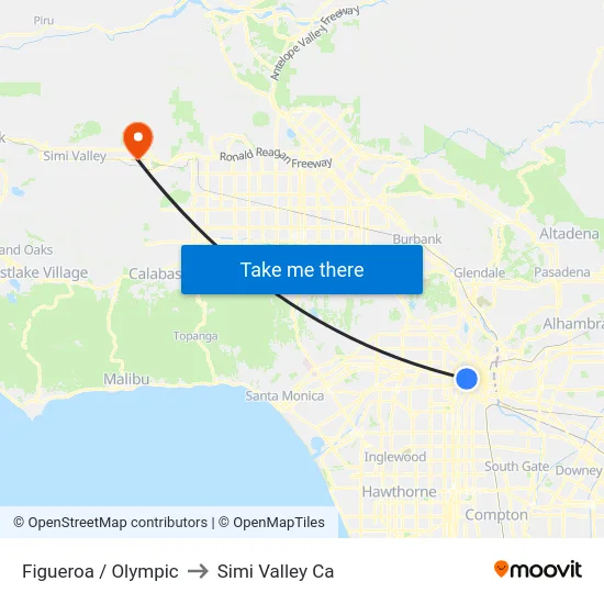 Figueroa / Olympic to Simi Valley Ca map