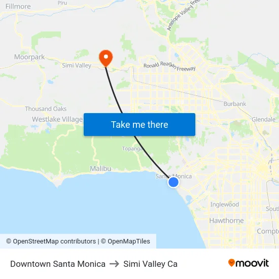 Downtown Santa Monica to Simi Valley Ca map