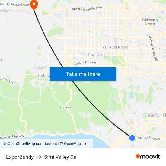 Expo/Bundy to Simi Valley Ca map