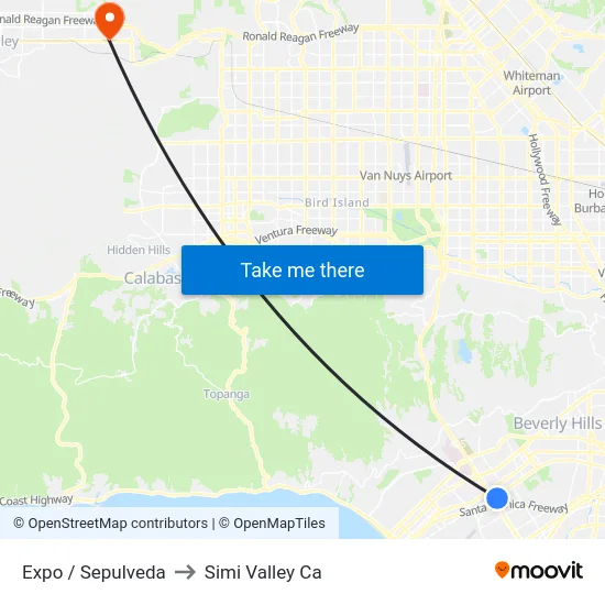 Expo / Sepulveda to Simi Valley Ca map