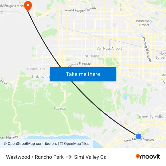 Westwood / Rancho Park to Simi Valley Ca map