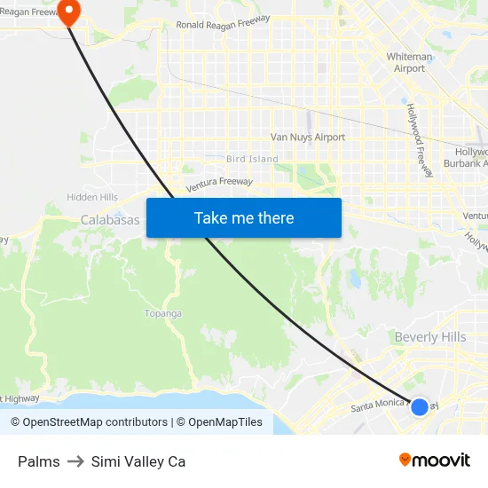 Palms to Simi Valley Ca map