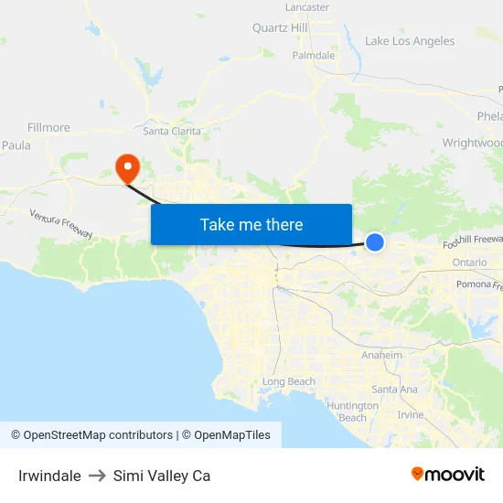 Irwindale to Simi Valley Ca map