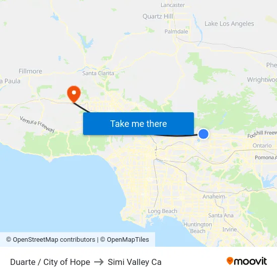 Duarte / City of Hope to Simi Valley Ca map