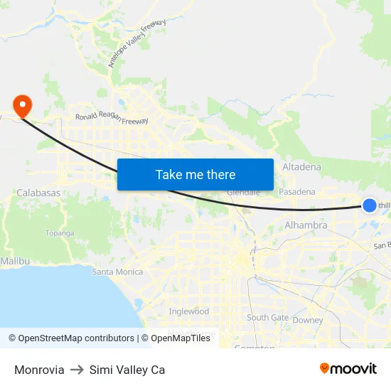 Monrovia to Simi Valley Ca map