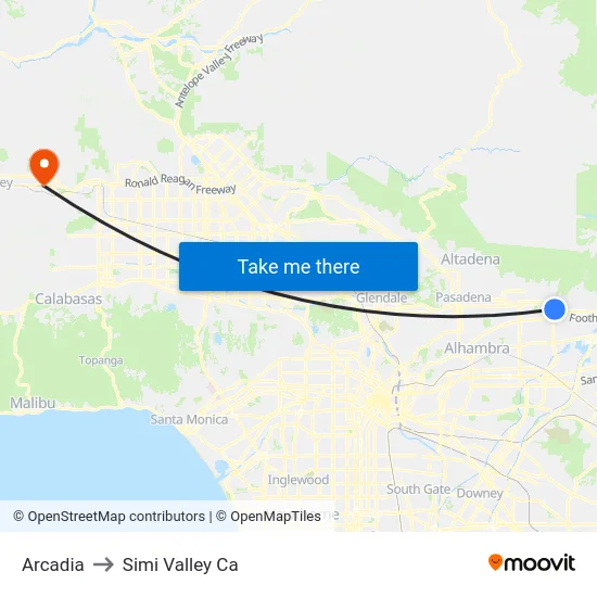 Arcadia to Simi Valley Ca map