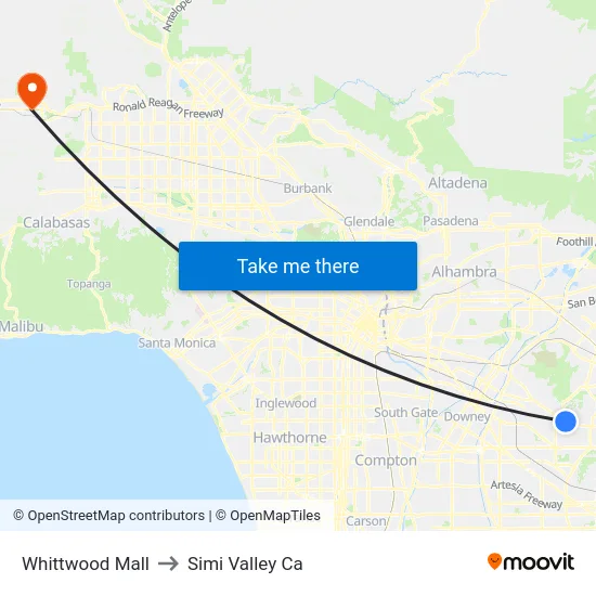 Whittwood Mall to Simi Valley Ca map