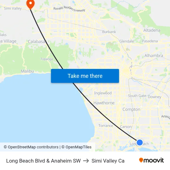 Long Beach Blvd & Anaheim SW to Simi Valley Ca map