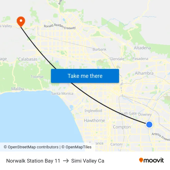 Norwalk Station Bay 11 to Simi Valley Ca map