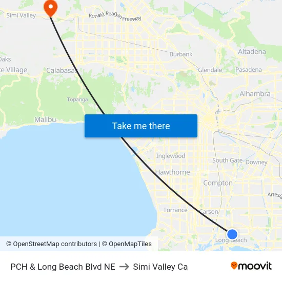 PCH & Long Beach Blvd NE to Simi Valley Ca map