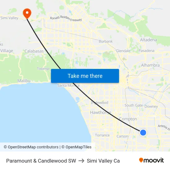 Paramount & Candlewood SW to Simi Valley Ca map