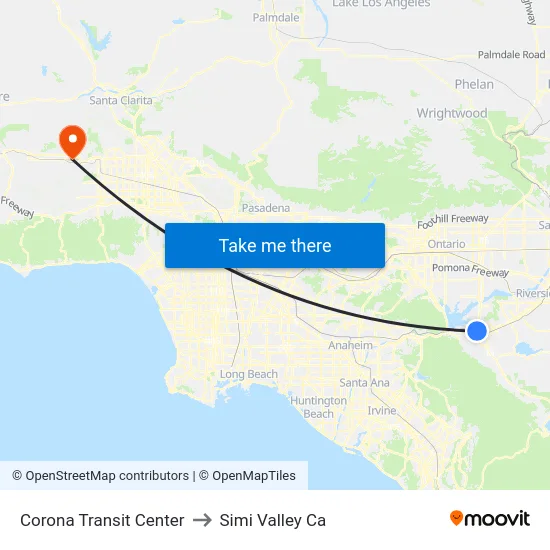 Corona Transit Center to Simi Valley Ca map