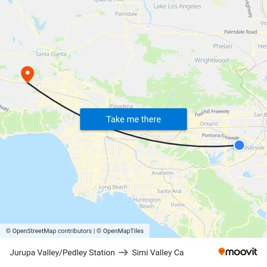 Jurupa Valley/Pedley Station to Simi Valley Ca map