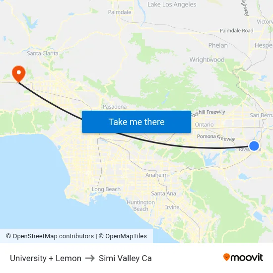 University + Lemon to Simi Valley Ca map