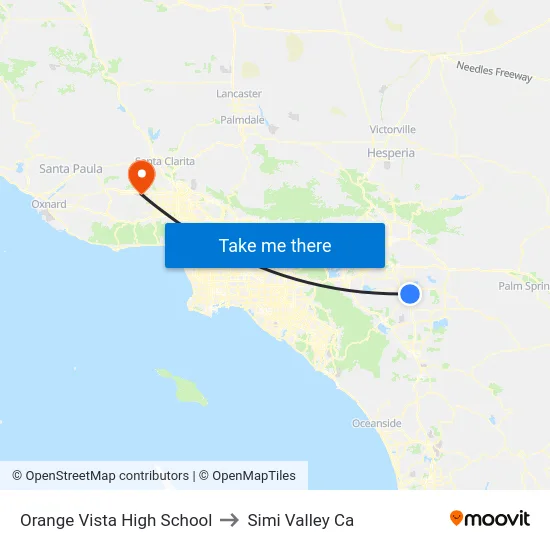 Orange Vista High School to Simi Valley Ca map