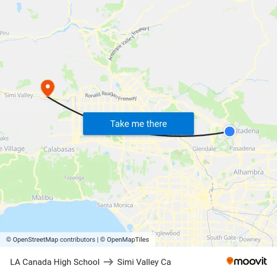 LA Canada High School to Simi Valley Ca map