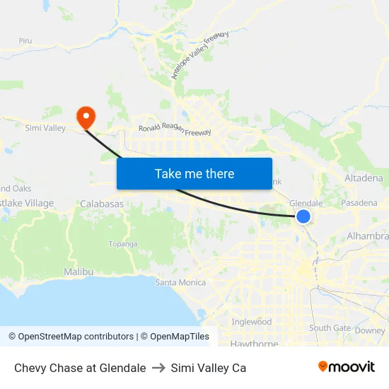 Chevy Chase at Glendale to Simi Valley Ca map