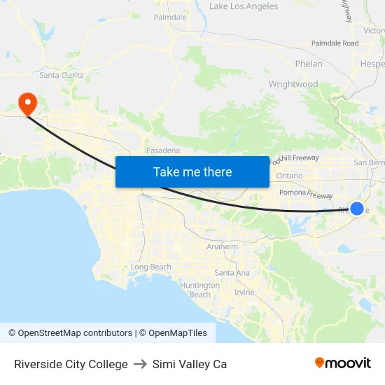 Riverside City College to Simi Valley Ca map