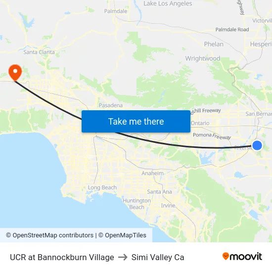 UCR at Bannockburn Village to Simi Valley Ca map