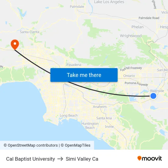 Cal Baptist University to Simi Valley Ca map