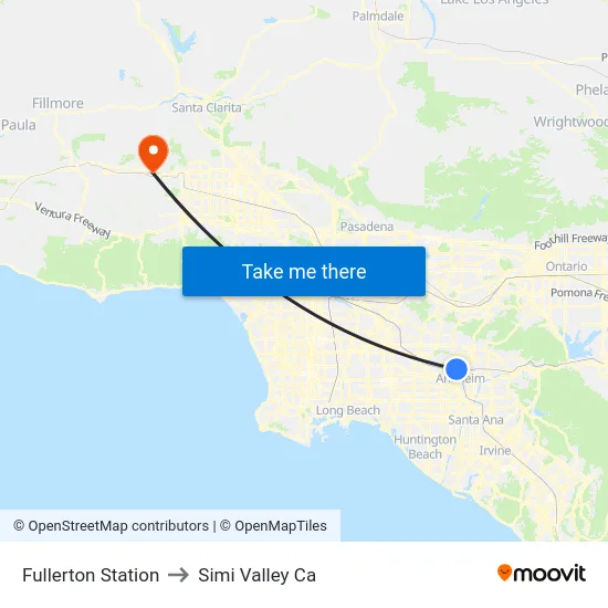 Fullerton Station to Simi Valley Ca map