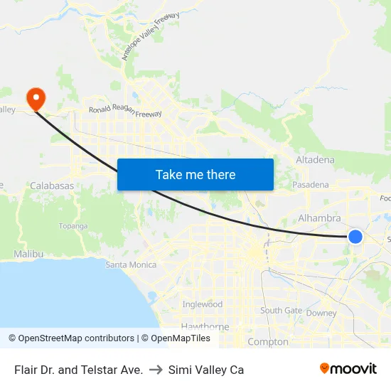 Flair Dr. and Telstar Ave. to Simi Valley Ca map