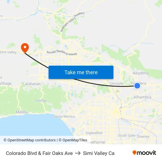 Colorado Blvd & Fair Oaks Ave to Simi Valley Ca map
