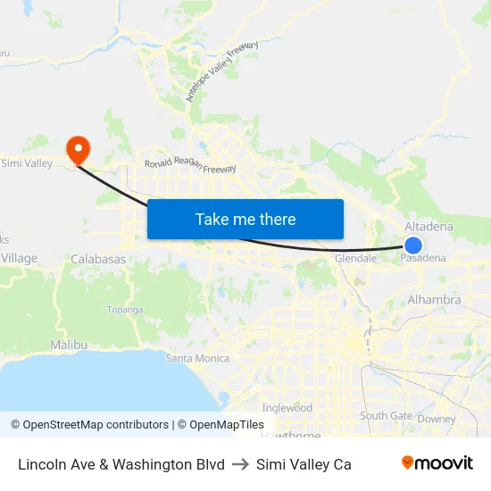 Lincoln Ave & Washington Blvd to Simi Valley Ca map