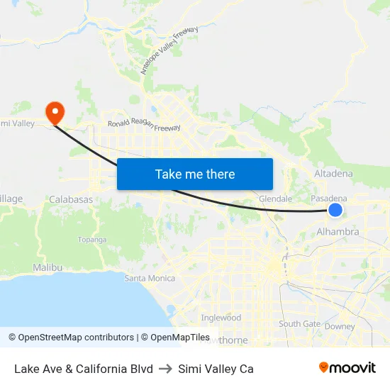 Lake Ave & California Blvd to Simi Valley Ca map