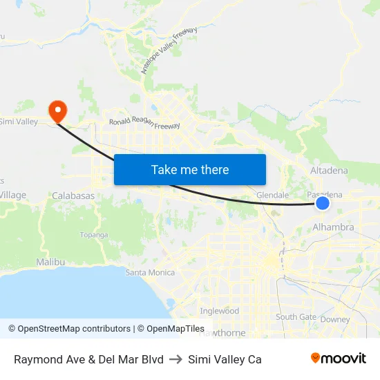 Raymond Ave & Del Mar Blvd to Simi Valley Ca map