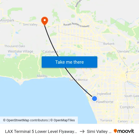 LAX Terminal 5 Lower Level Flyaway Stop to Simi Valley Ca map
