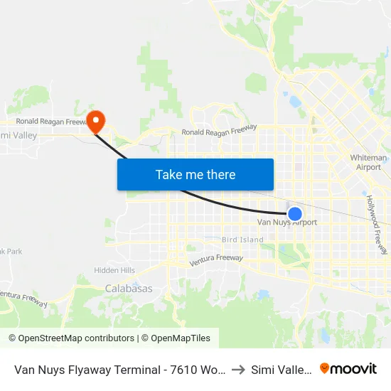 Van Nuys Flyaway Terminal - 7610 Woodley Ave to Simi Valley Ca map