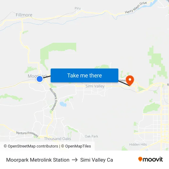 Moorpark Metrolink Station to Simi Valley Ca map