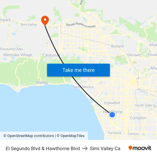 El Segundo Blvd & Hawthorne Blvd to Simi Valley Ca map