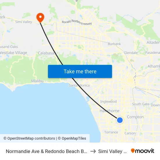 Normandie Ave & Redondo Beach Blvd to Simi Valley Ca map