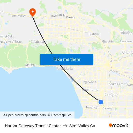Harbor Gateway Transit Center to Simi Valley Ca map