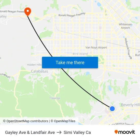 Gayley Ave & Landfair Ave to Simi Valley Ca map