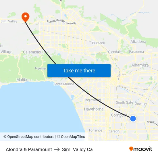 Alondra & Paramount to Simi Valley Ca map