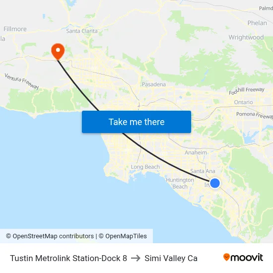Tustin Metrolink Station-Dock 8 to Simi Valley Ca map